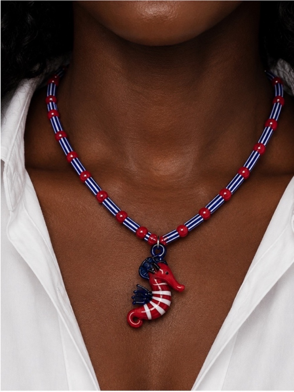 New! Coastal Patriotic Red Seahorse Dopamine Necklace NWOT (5006)